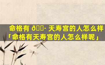 命格有 🌷 天寿宫的人怎么样「命格有天寿宫的人怎么样呢」